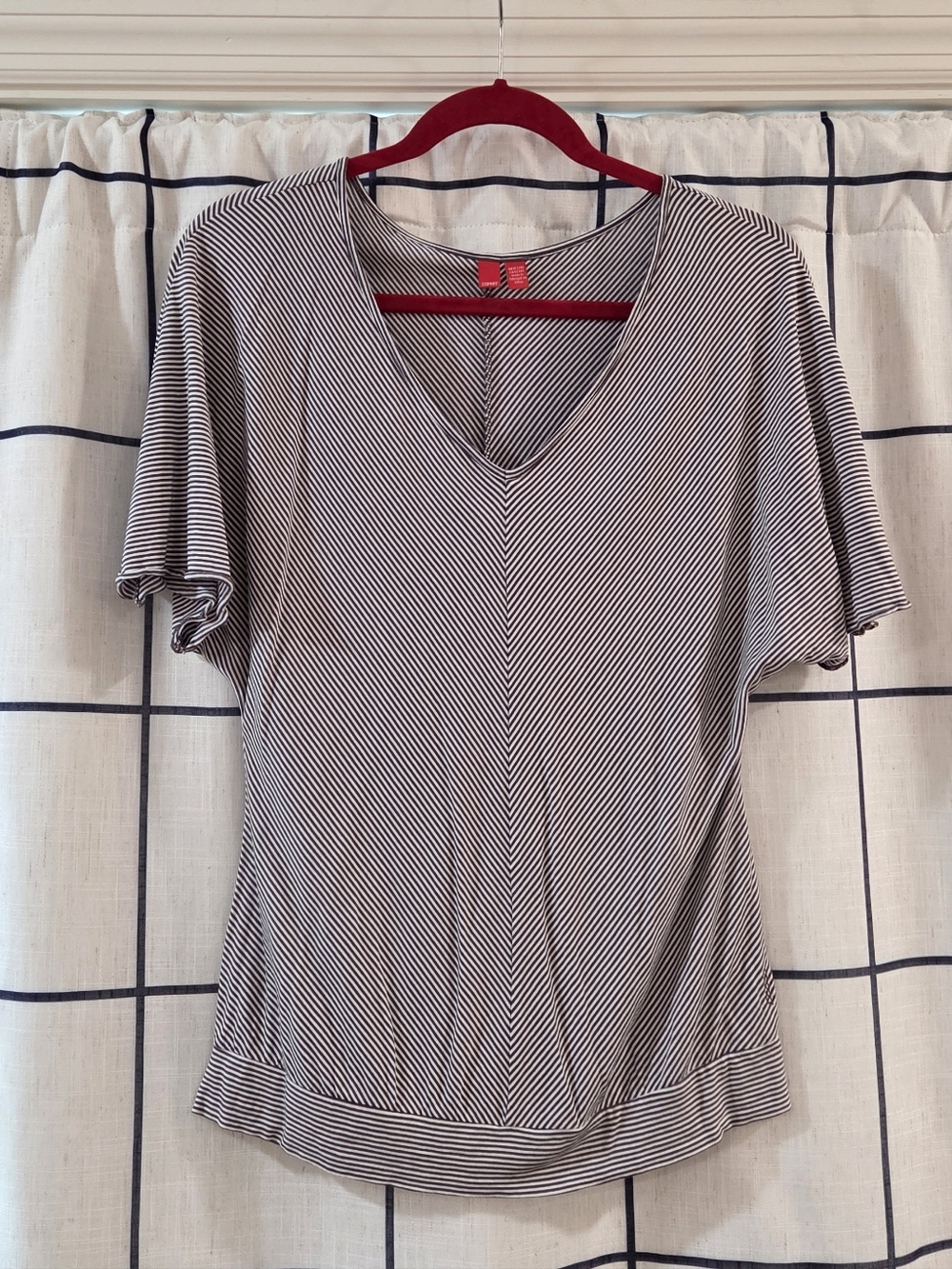 Esprit Diagonal Striped V-Neck Flutter Short Sleeve Top - Size M (US)
